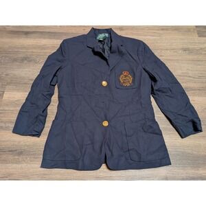 Lauren Ralph Lauren Navy Wool Blazer Crest Logo Gold Buttons Women's Size 6 READ